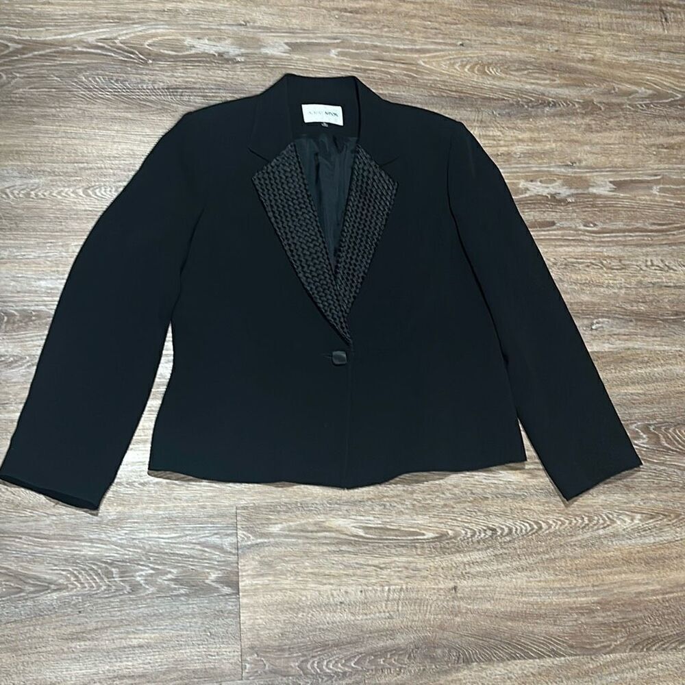 Albert Nipon black silk blend jacket rock glam black tie 16 L XL